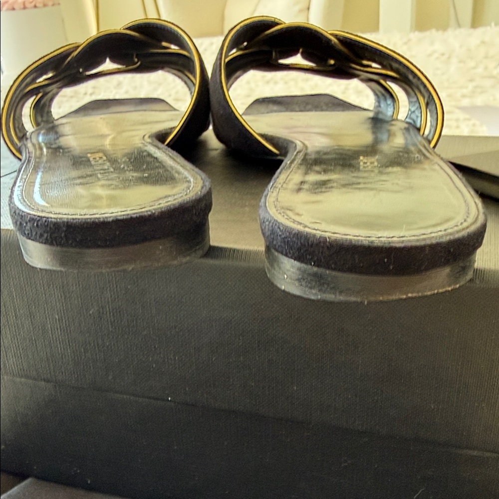 Saint Laurent Triumph Black Suede Slide Sandals with Gold Piping 38.5 - Picture 8 of 8